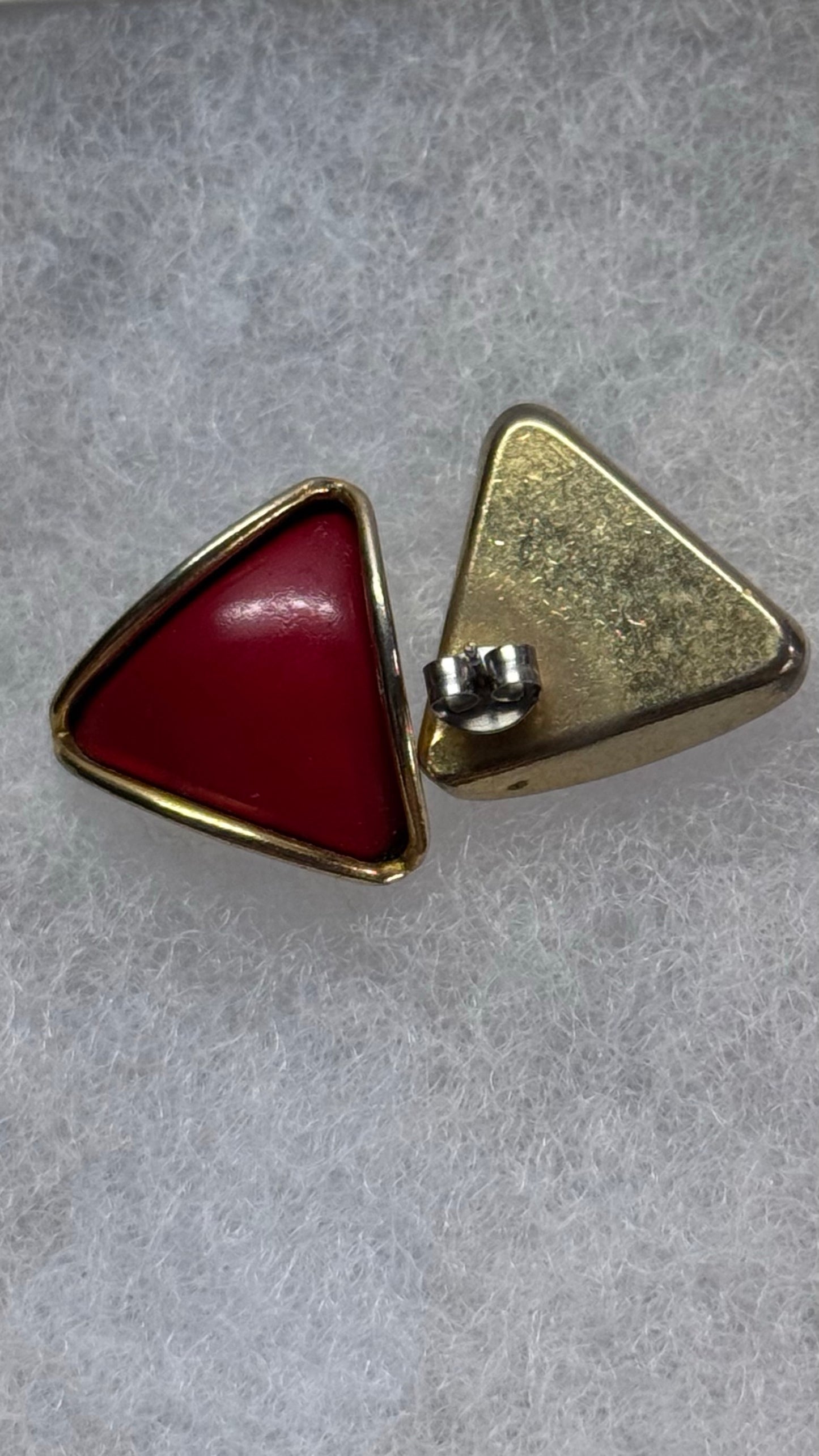 Triangular red and gold vintage stud earings