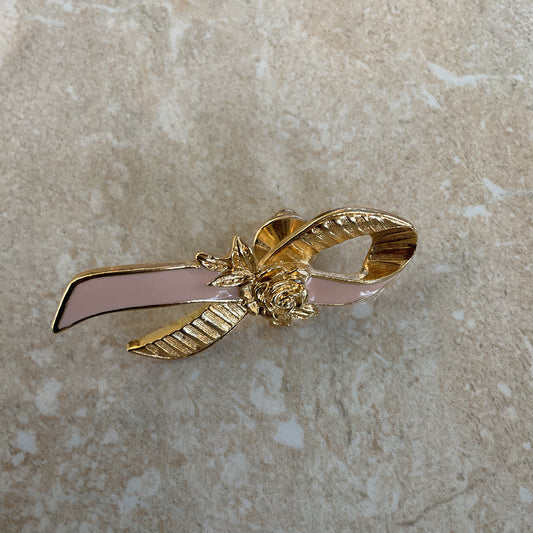 Vintage Avon Gold-tone Rose Ribbon Pin.