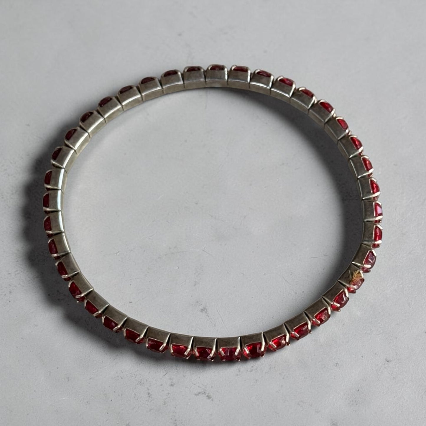 Vintage Art Deco Style Sterling Silver Red Gemstone Stretch Tennis Bracelet adjustable