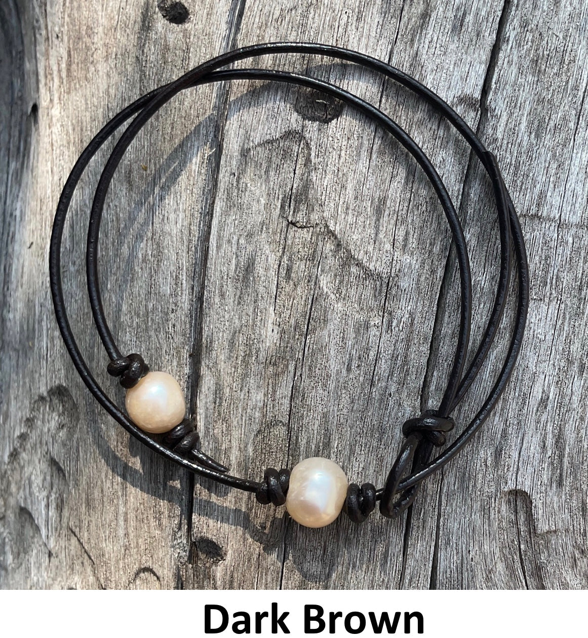 Single Pink Pearl Necklace, #3 Dark Brown Leather Cord