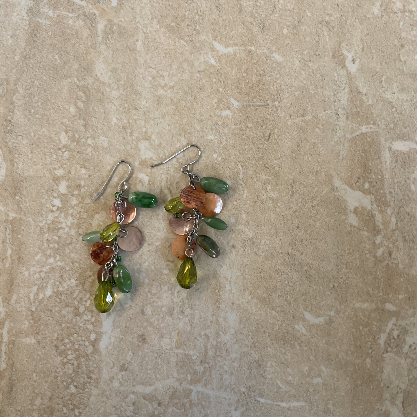 Vintage Greens And Browns Beads Women’s Drop Earrings.