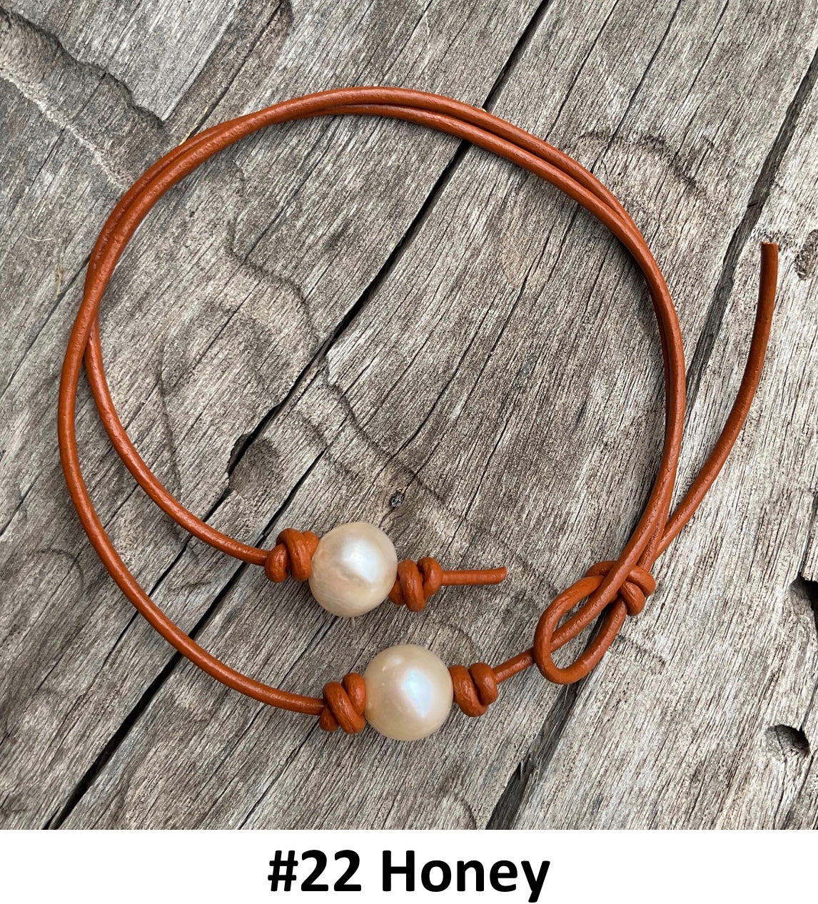 Single Pink Pearl Necklace, #22 Honey Leather Cord