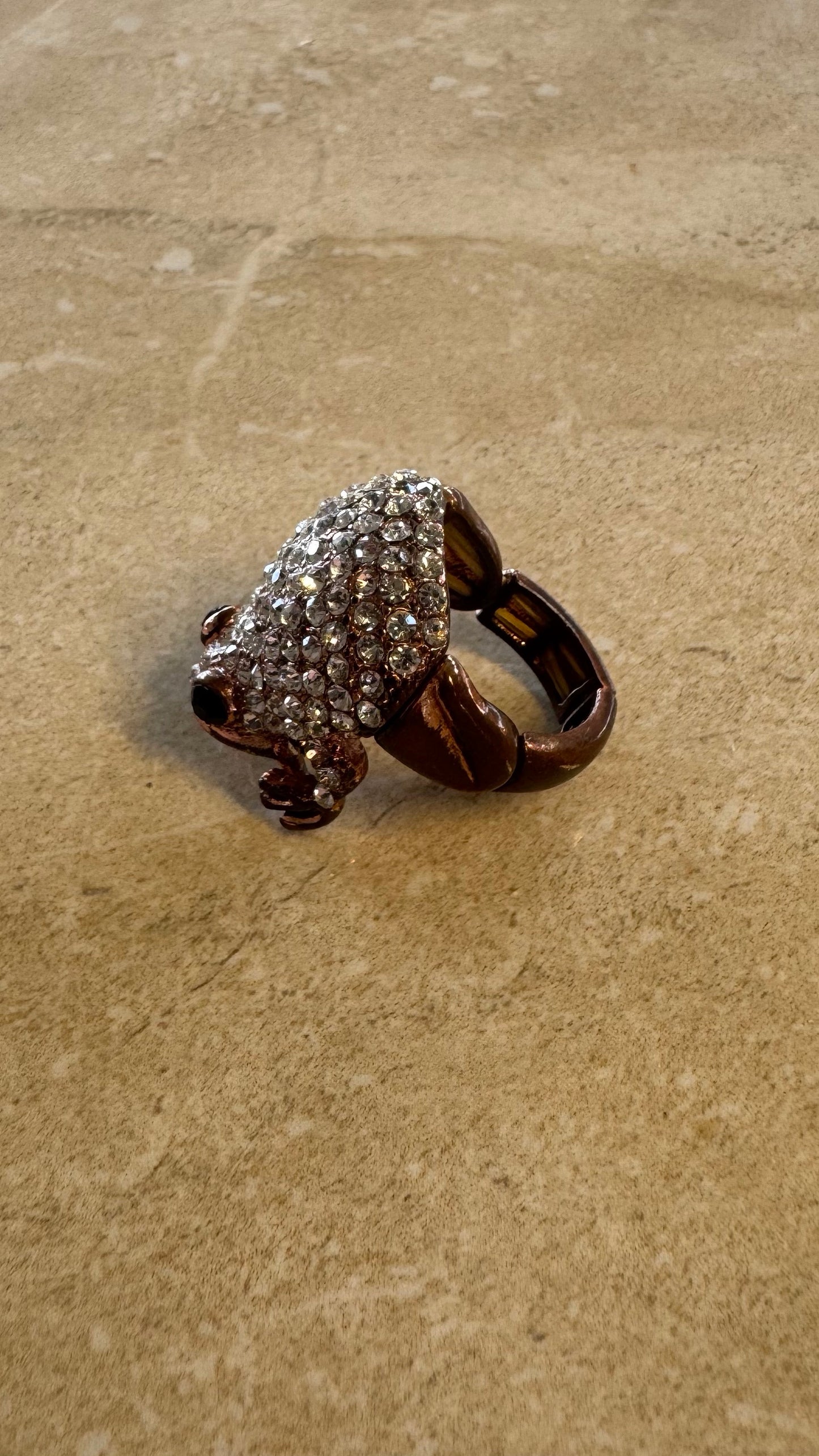 Vintage Style Pave Crystal Frog Stretch Ring 8-8 1/2 size