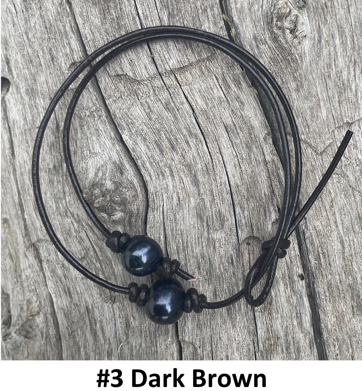 Single Black Pearl Necklace, #3 Dark Brown Leather Cord