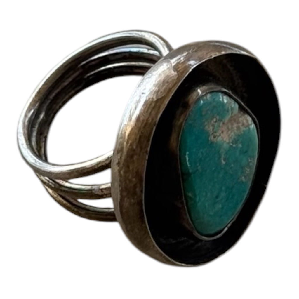 authentic Vintage Navajo Kingman Turquoise Shadow Box Ring