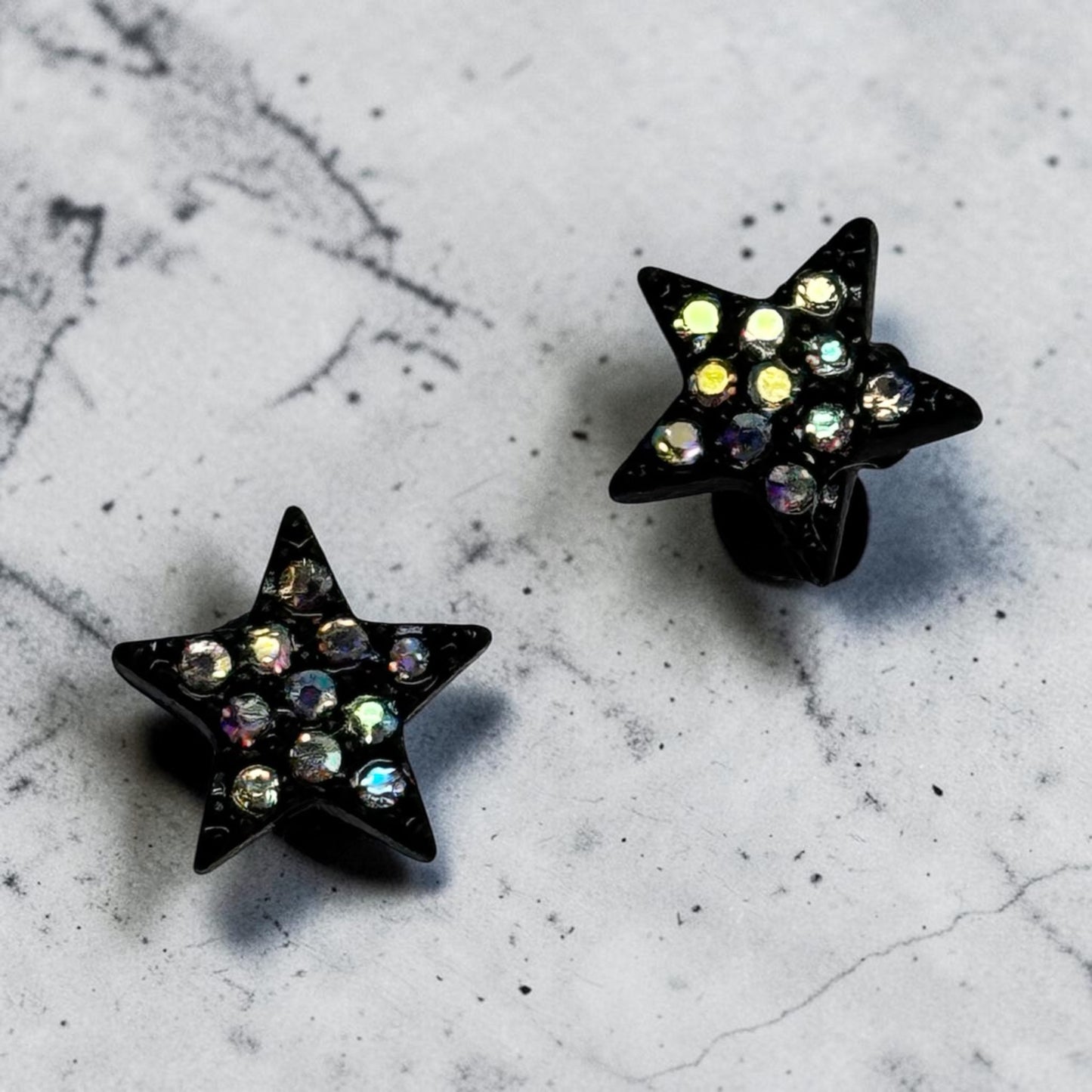 Black star iridescent diamonds stud earrings