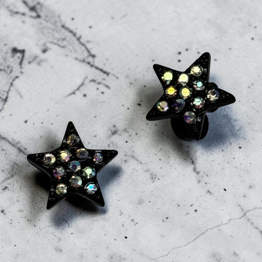 Black star iridescent diamonds stud earrings