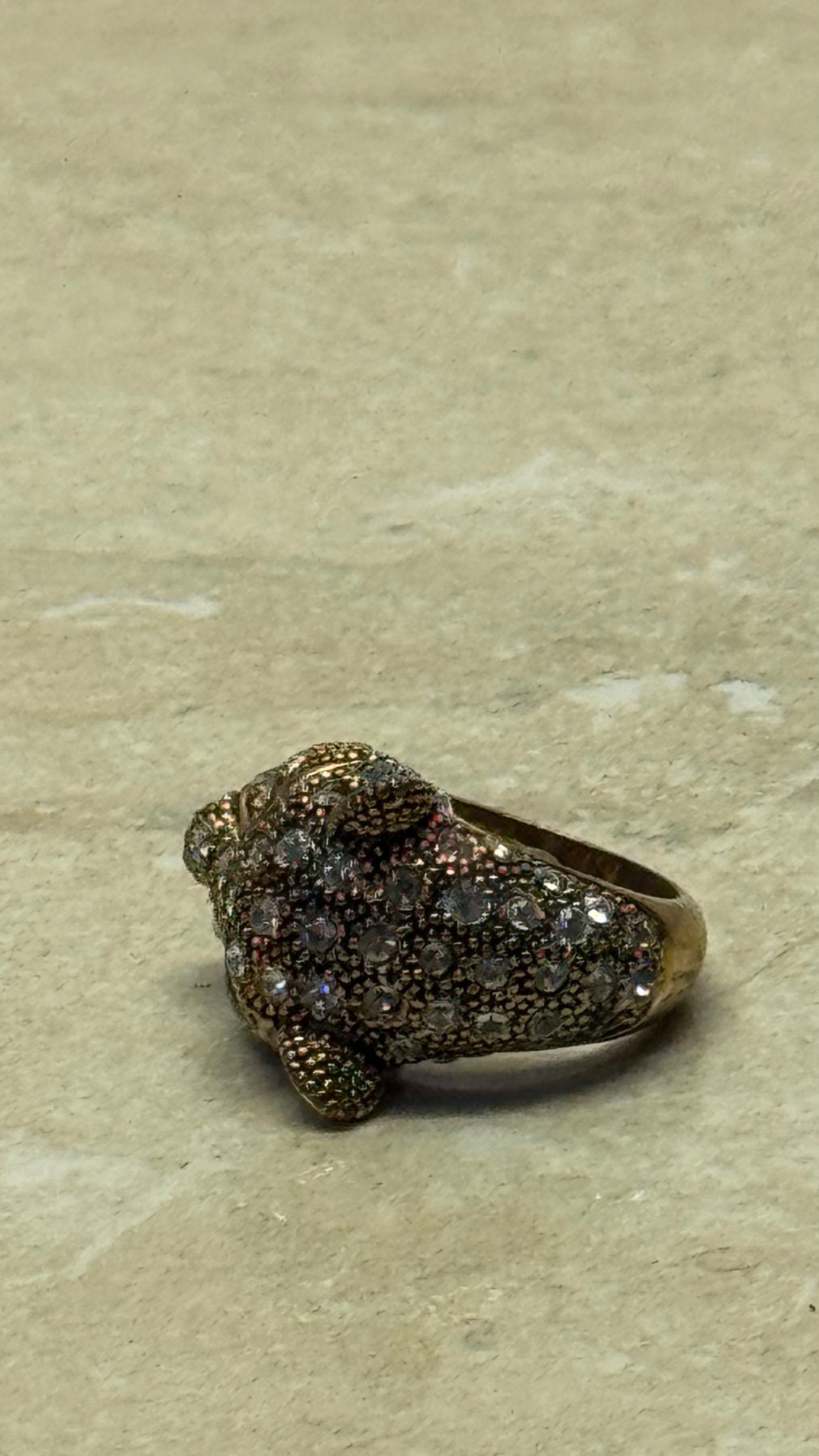 Vintage Gold-Tone Pave Rhinestone Panther Cocktail Ring size 7