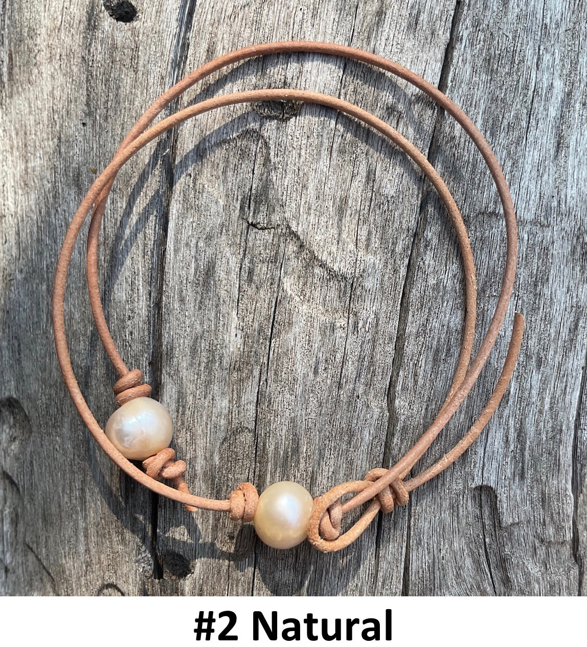 Single Pink Pearl Necklace, #2 Natural Leather Cord