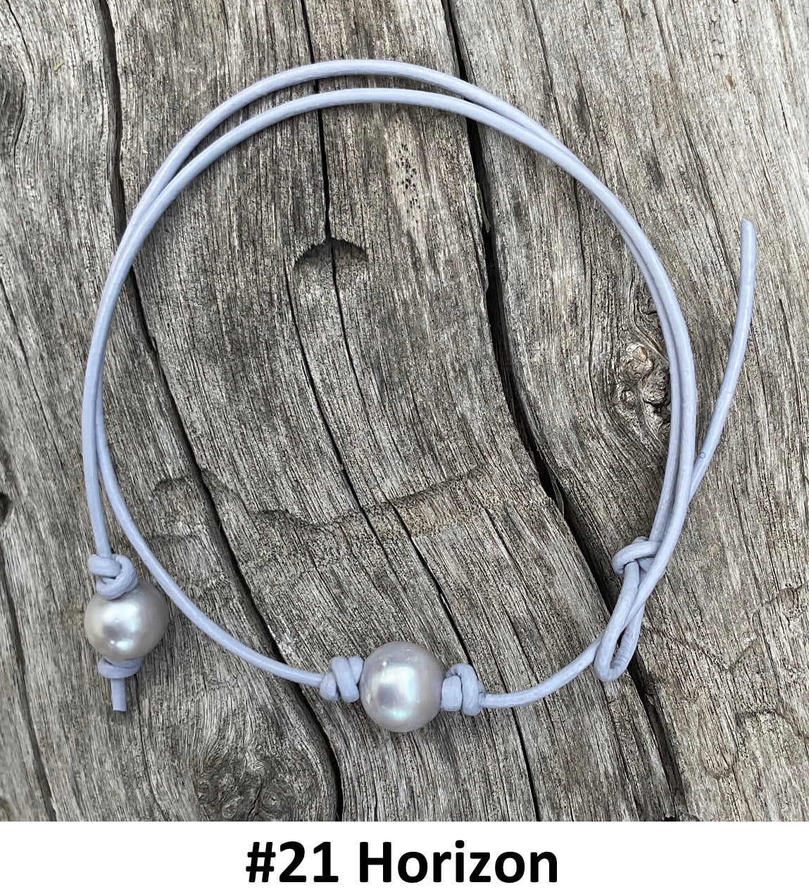 Single Gray Pearl Necklace, #21 Horizon Leather Cord