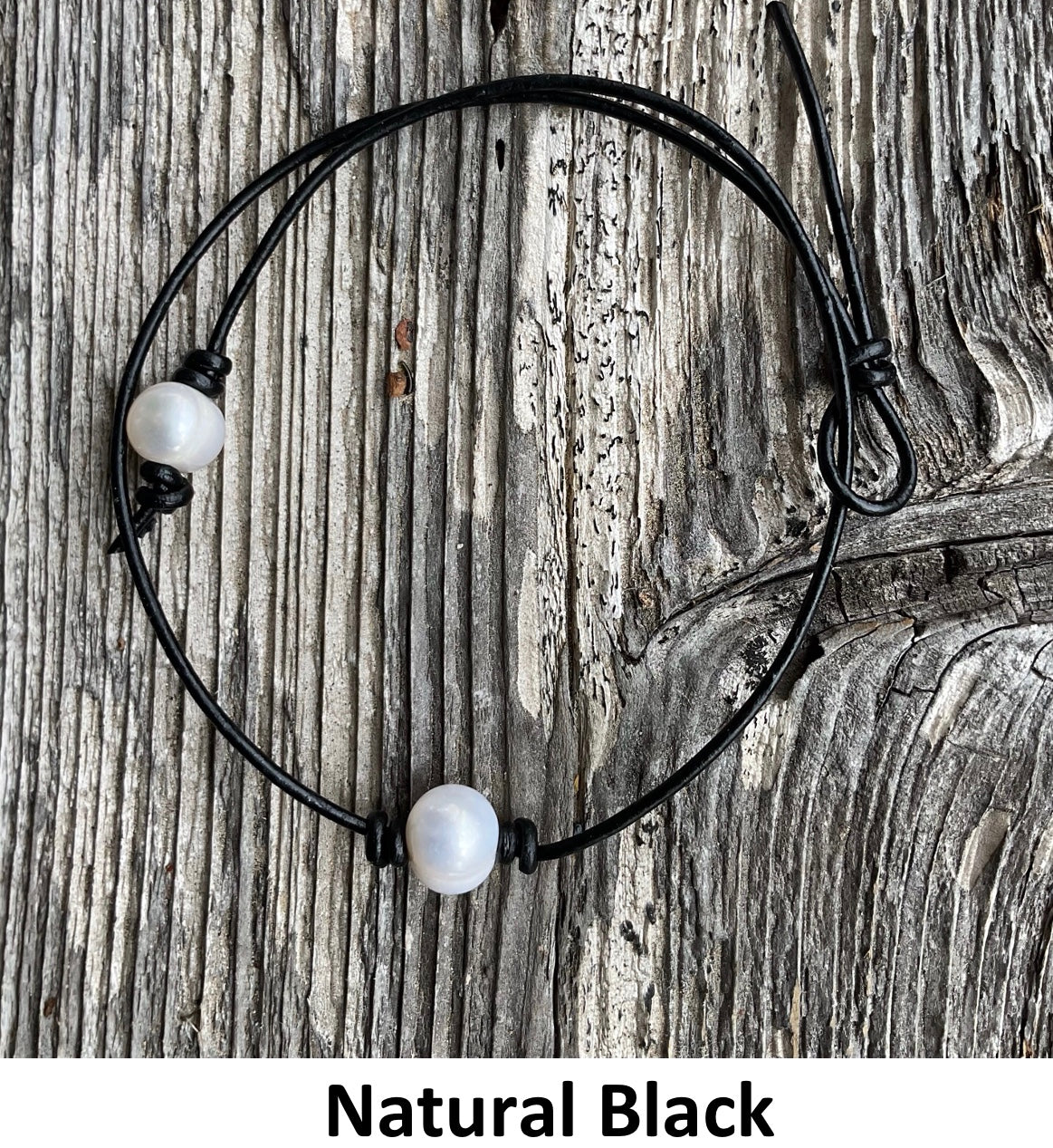 Single White Pearl Necklace , #5 Natural Black Leather Cord