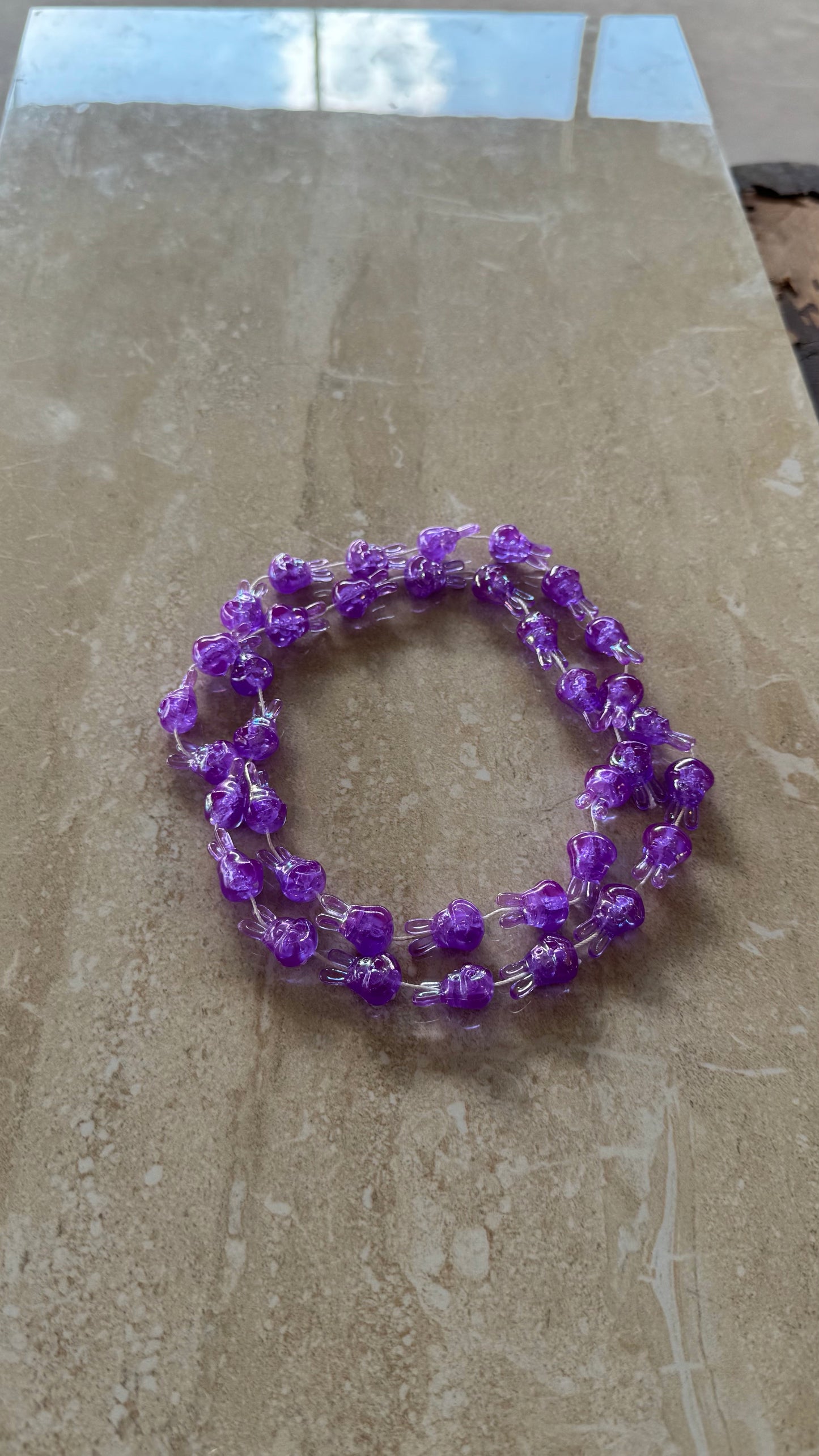 Purple bunny charms necklace 32” length