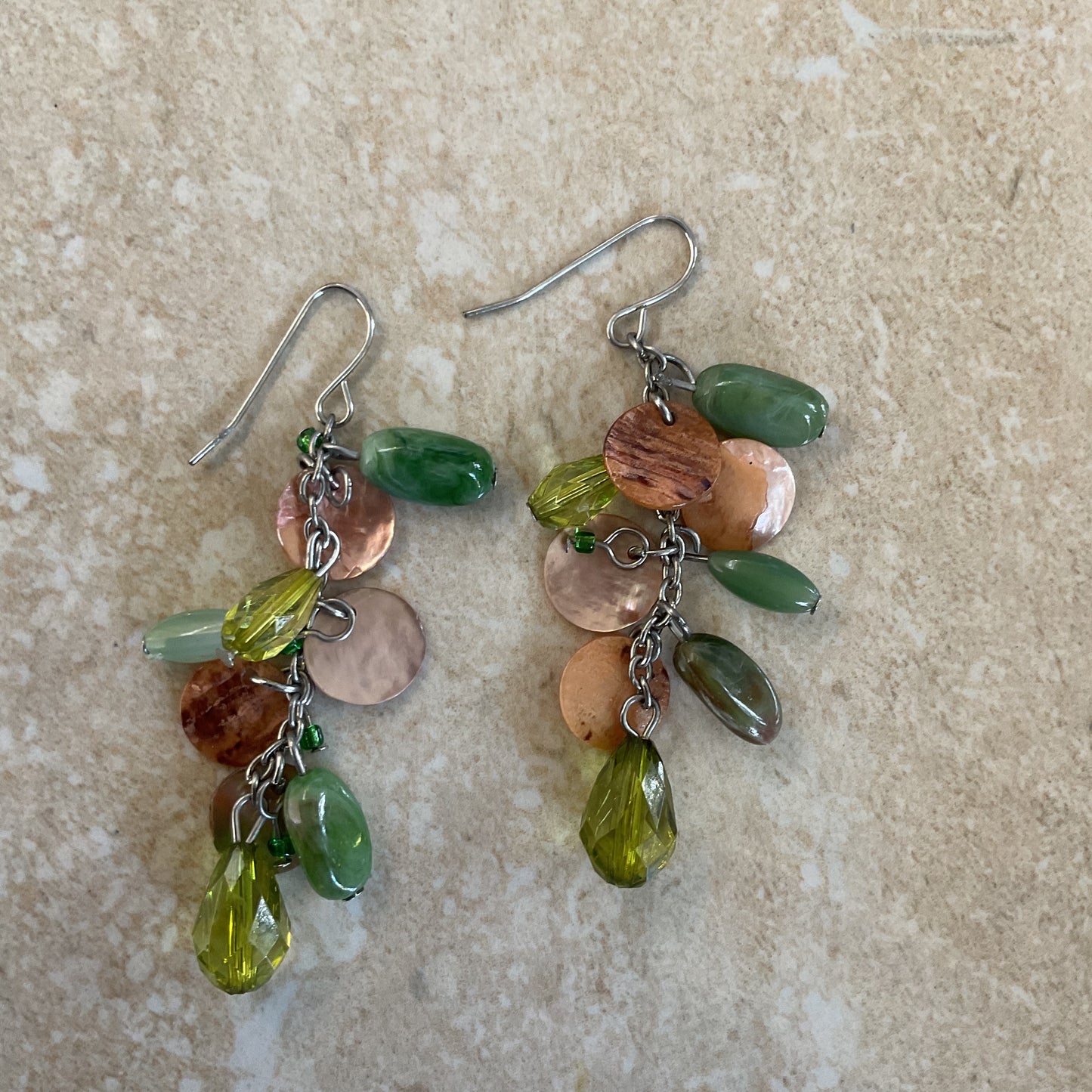 Vintage Greens And Browns Beads Women’s Drop Earrings.