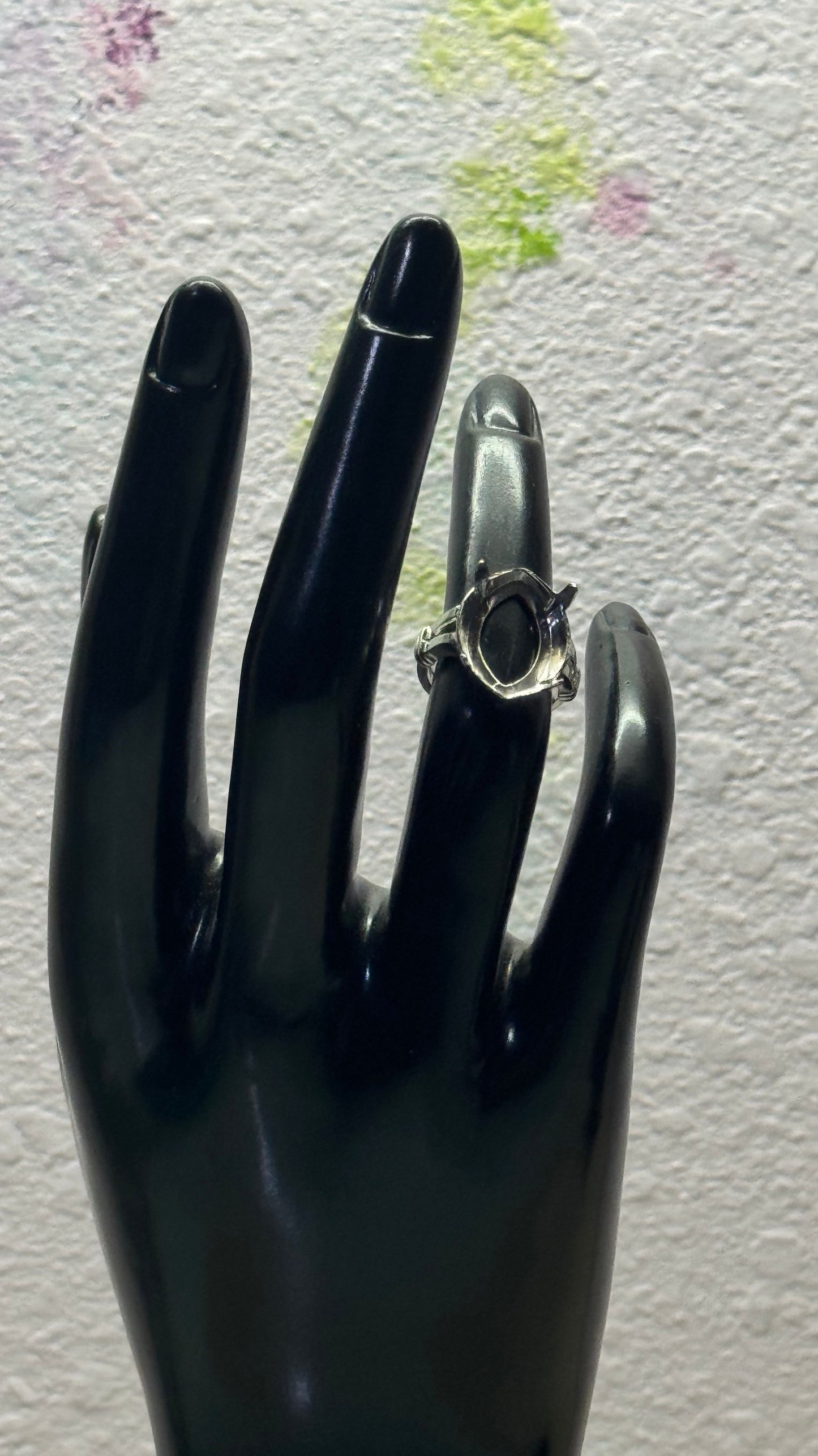 Handcrafted Textured Sterling Silver Oval Prong Ring Setting 3(1/2) size