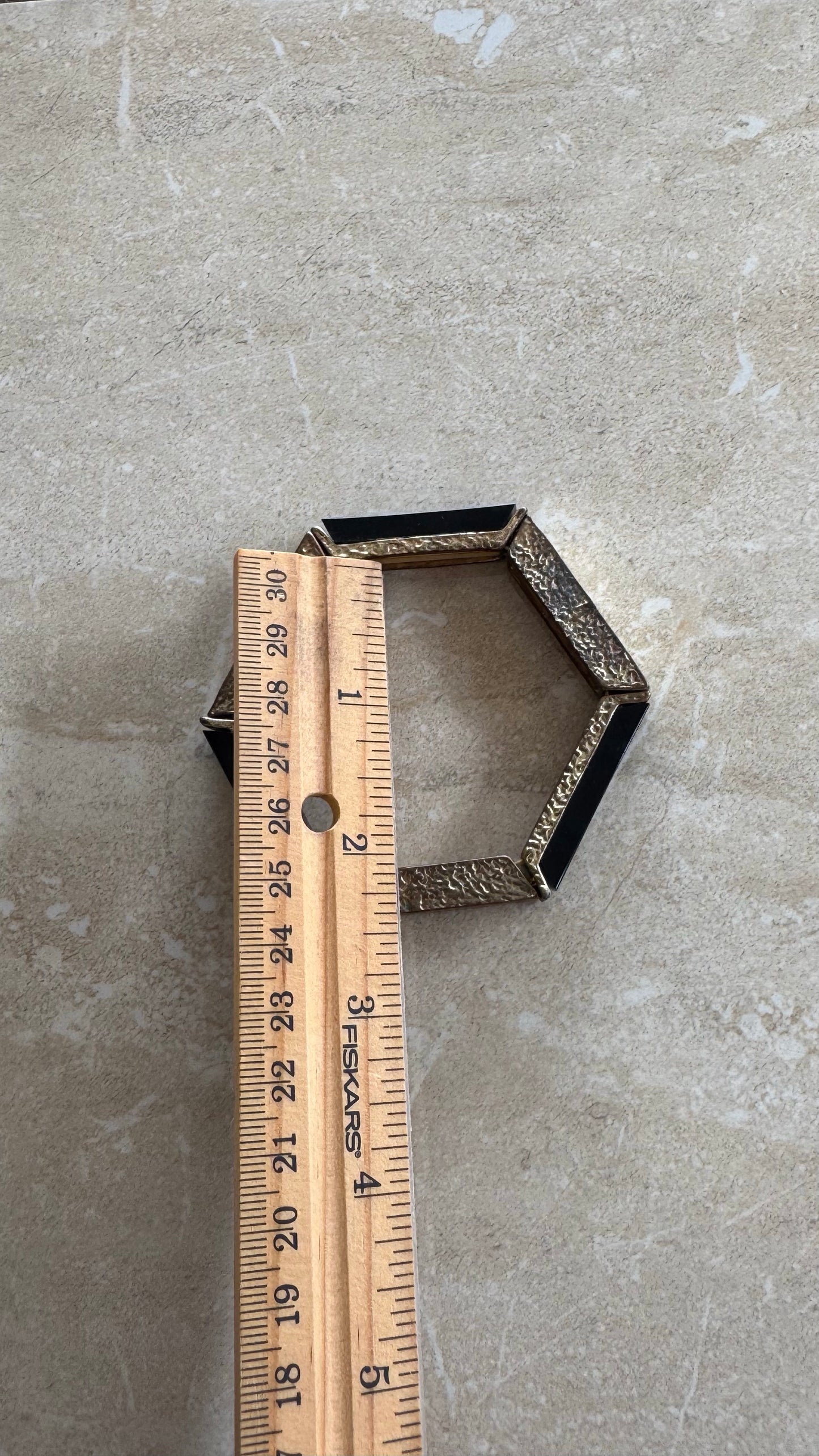 Vintage hexagon black and gold accent flexible bracelet 2(1/4)” diameter
