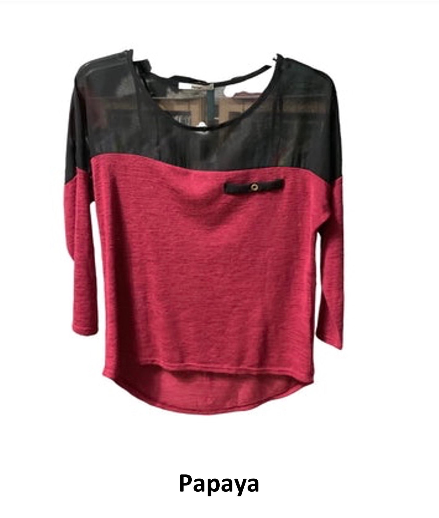 Papaya Sheer Black and Red 3/4 Sleeve Women’s Blouse Size S