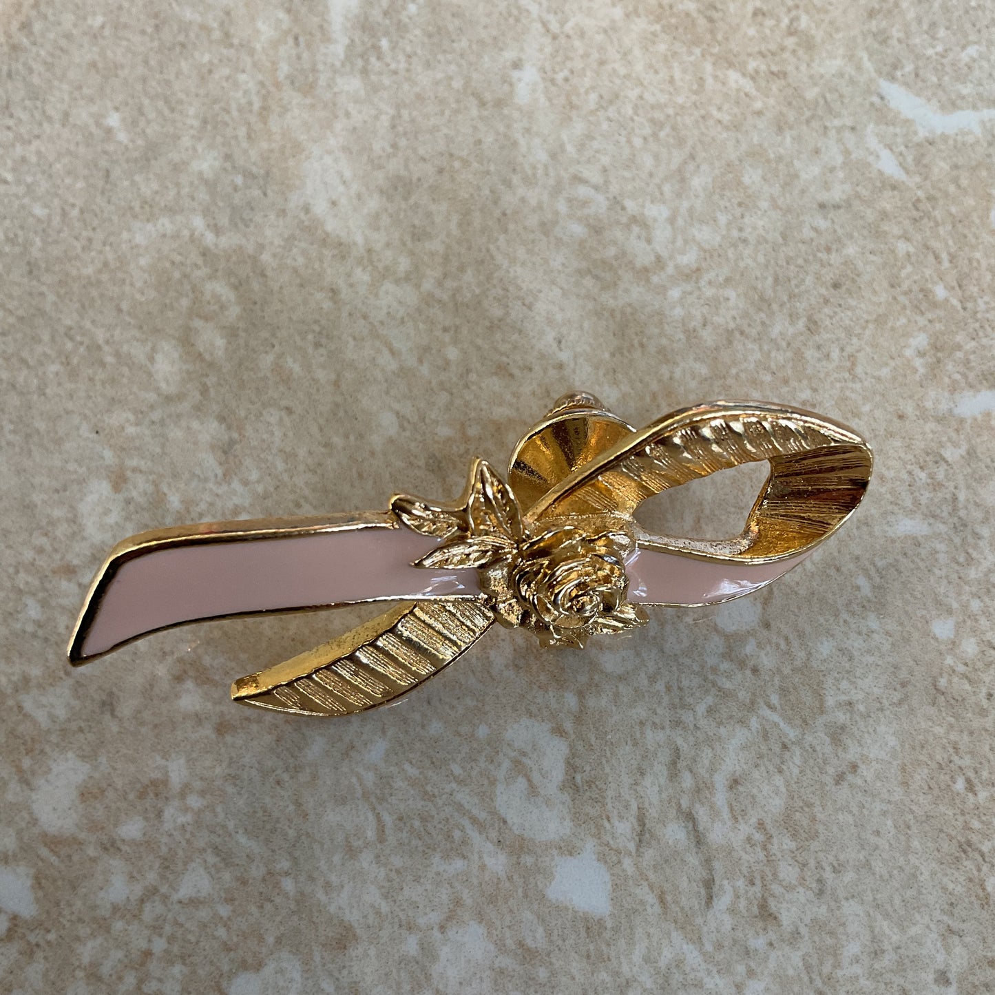 Vintage Avon Gold-tone Rose Ribbon Pin.