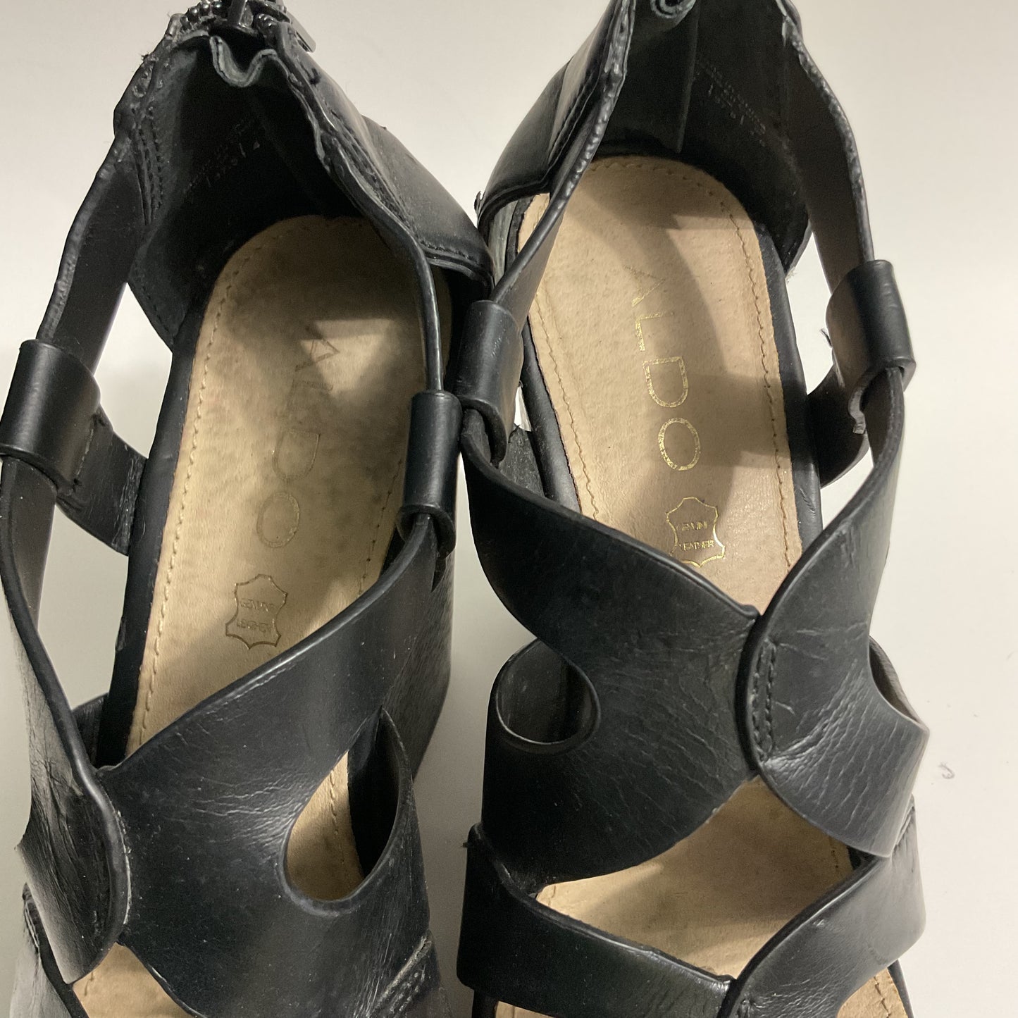 Aldo Very High Platform Black Leather Women’s Sandals Size 7.