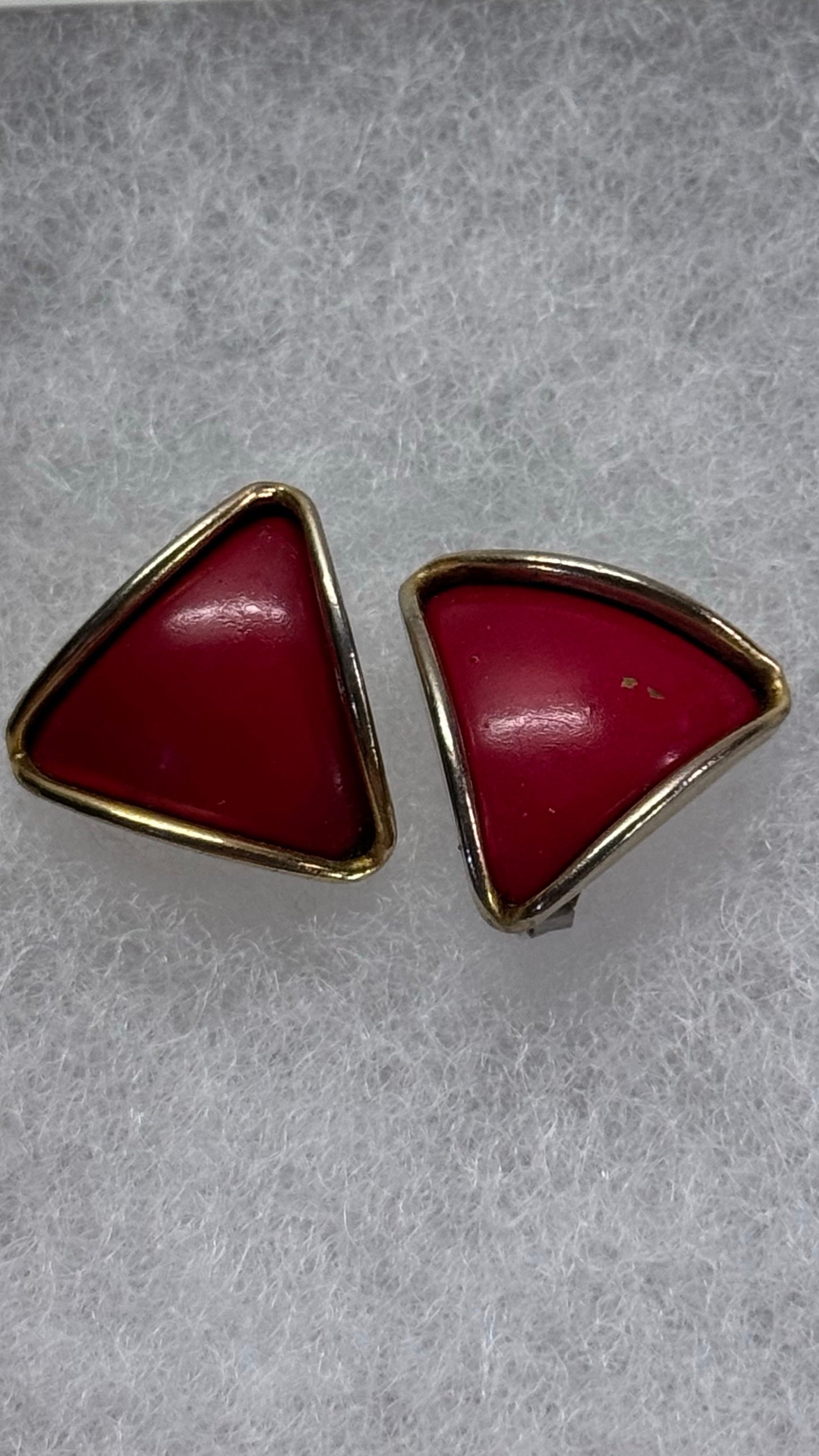 Triangular red and gold vintage stud earings