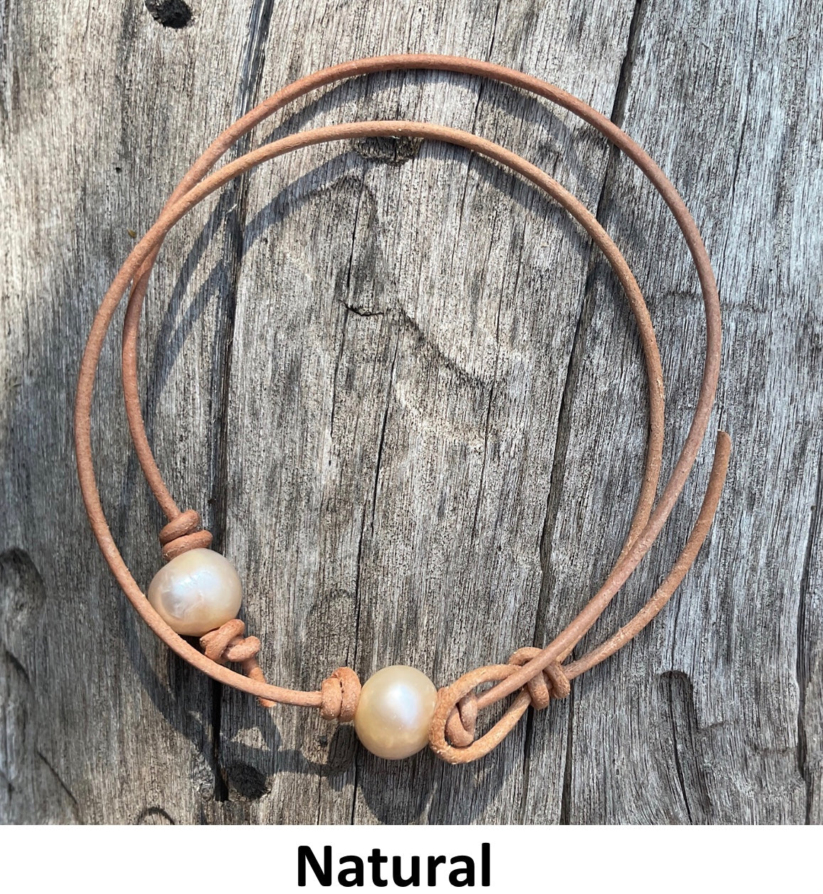 Single Pink Pearl Necklace, #2 Natural Leather Cord