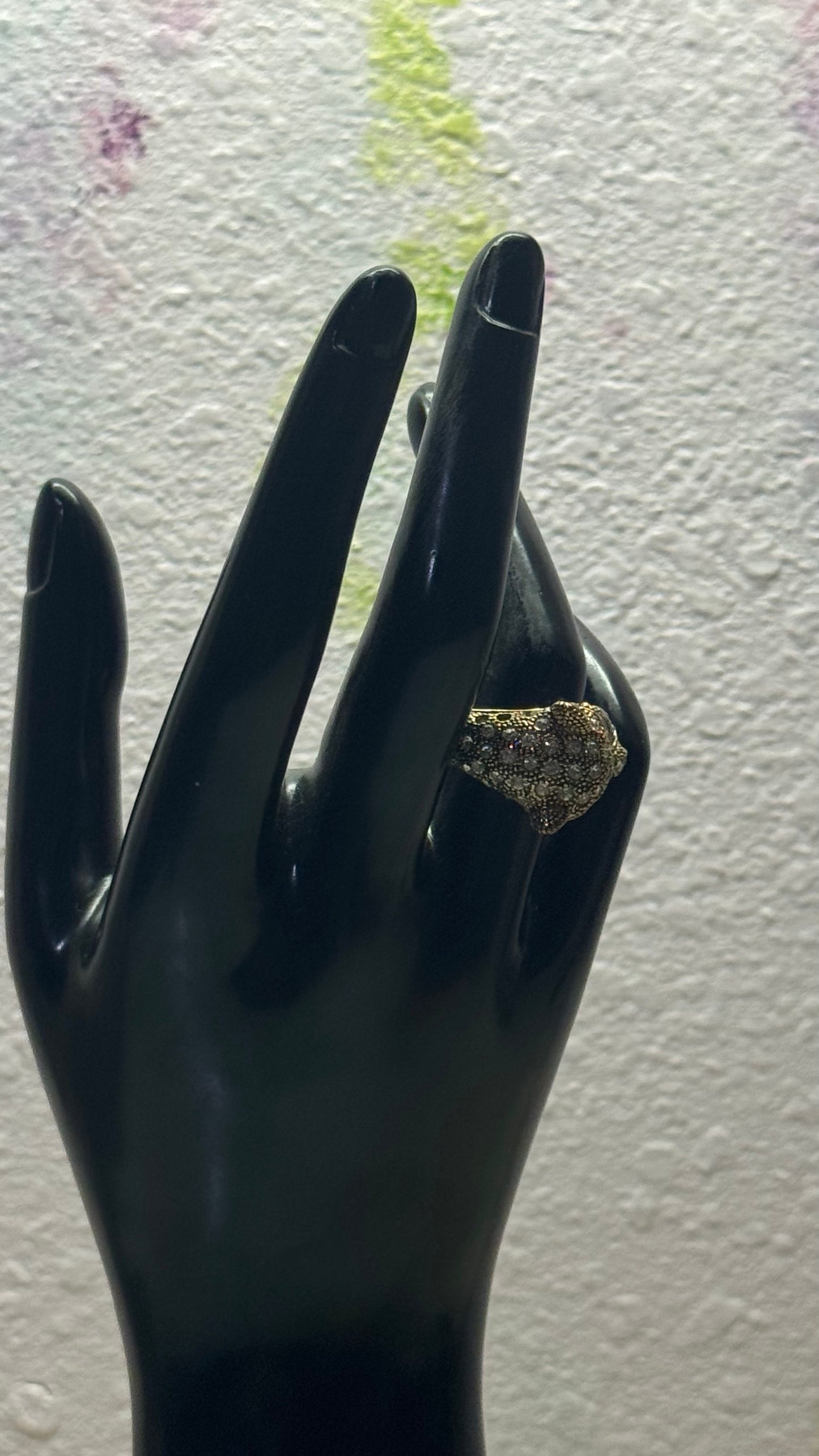 Vintage Gold-Tone Pave Rhinestone Panther Cocktail Ring size 7