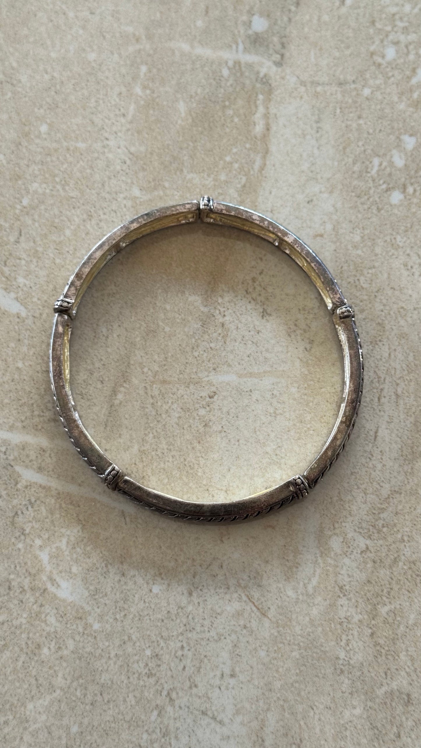 silver-tone segmented cable stretch  bangle 2 (3/4)” diameter adjustable