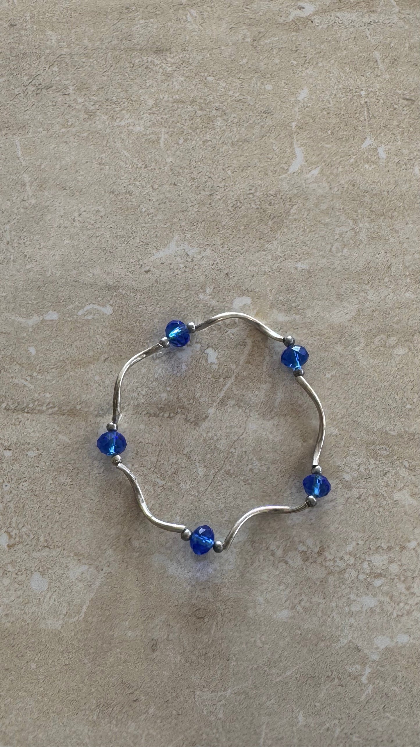 Two piece set blue beaded silver bracelets