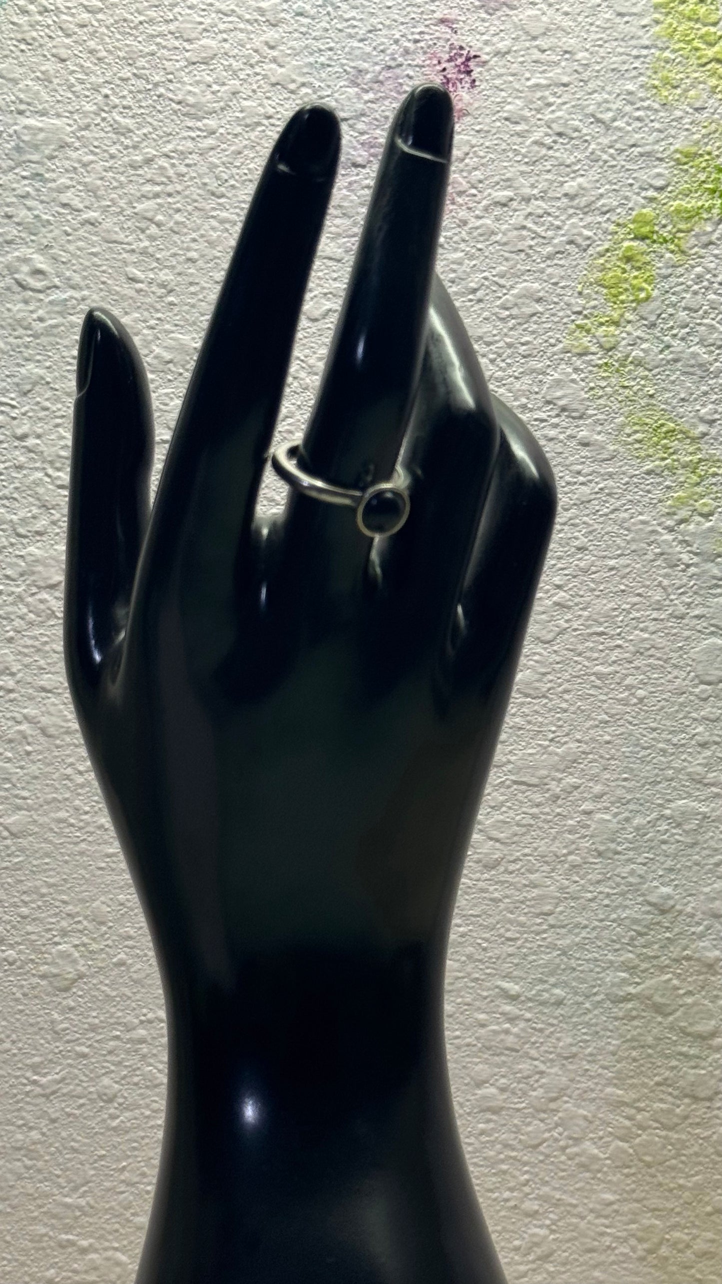 Minimalist Sterling Silver Black Onyx Cabochon Solitaire Ring Size 9