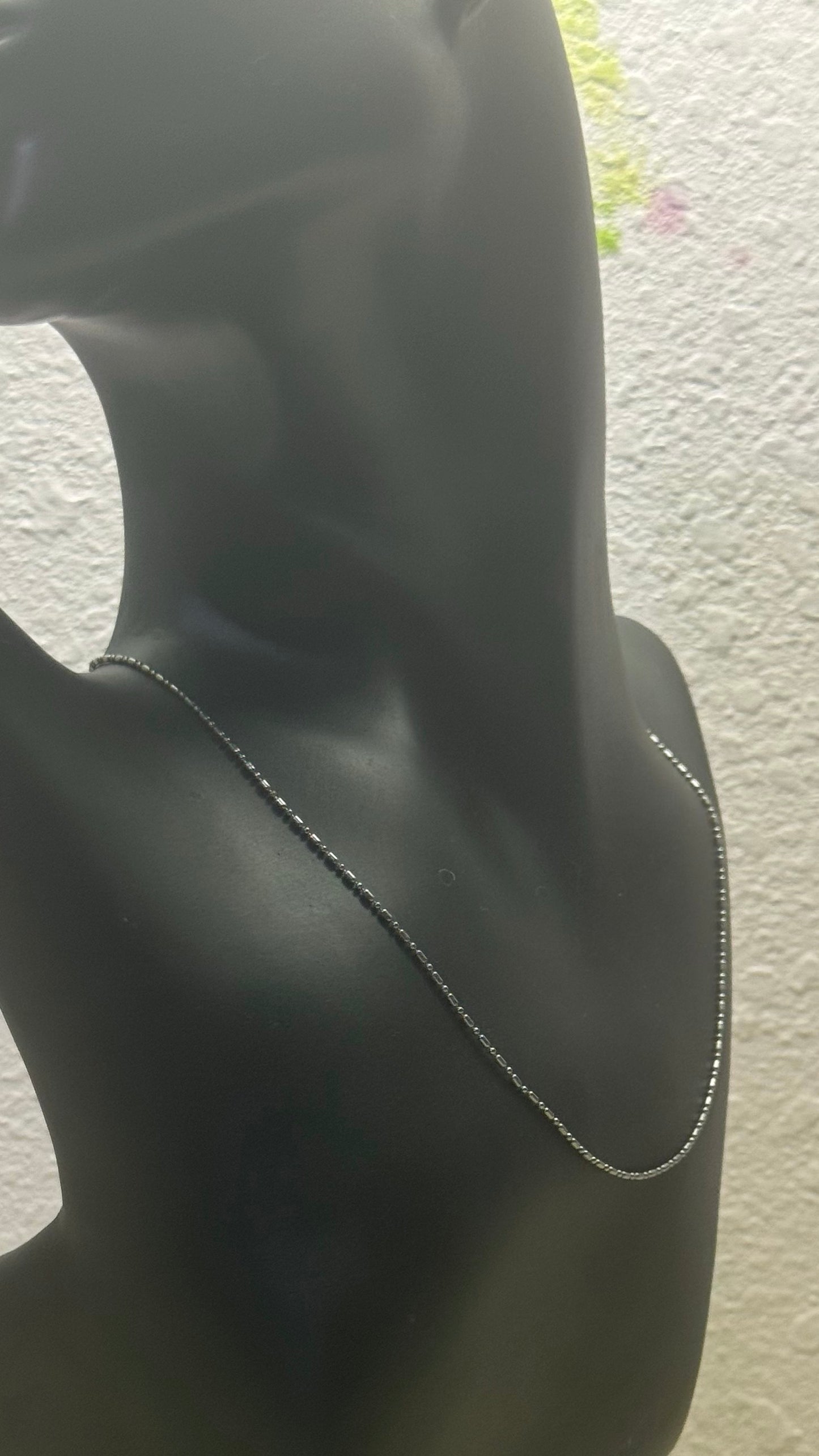 Dainty Rhodium-Plated Sterling Silver Ball & Bar Chain Necklace – Elegant Minimalist Everyday Chain 16” length
