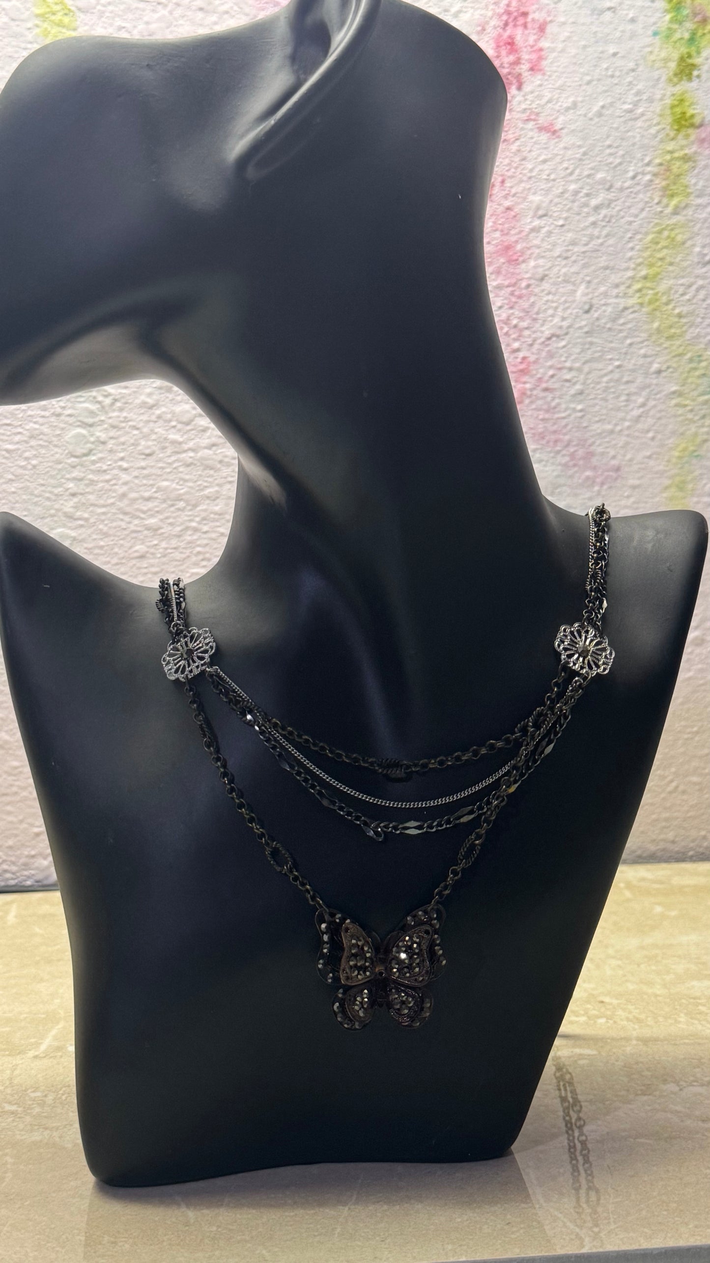LOFT Layered Gunmetal Butterfly Necklace