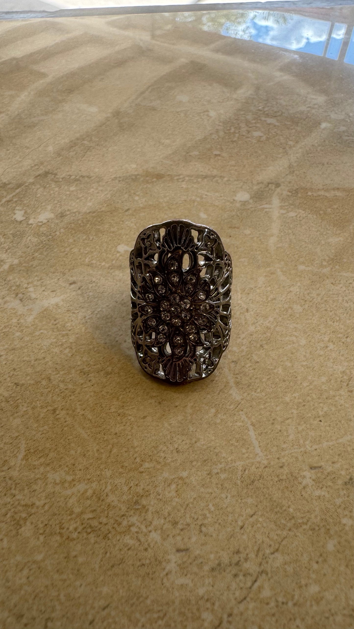 Oversized Vintage-Inspired Filigree Flower Cocktail Ring 7 1/2 inch
