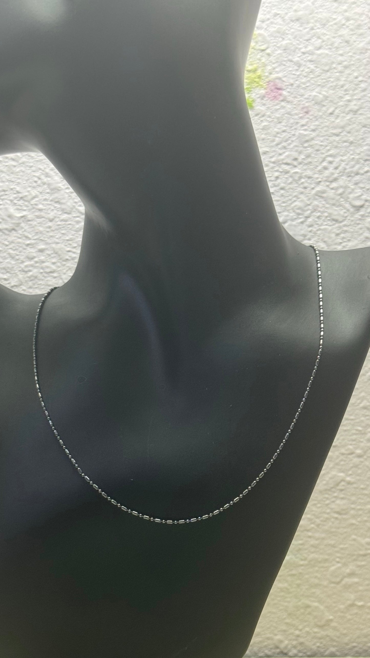 Dainty Rhodium-Plated Sterling Silver Ball & Bar Chain Necklace – Elegant Minimalist Everyday Chain 16” length