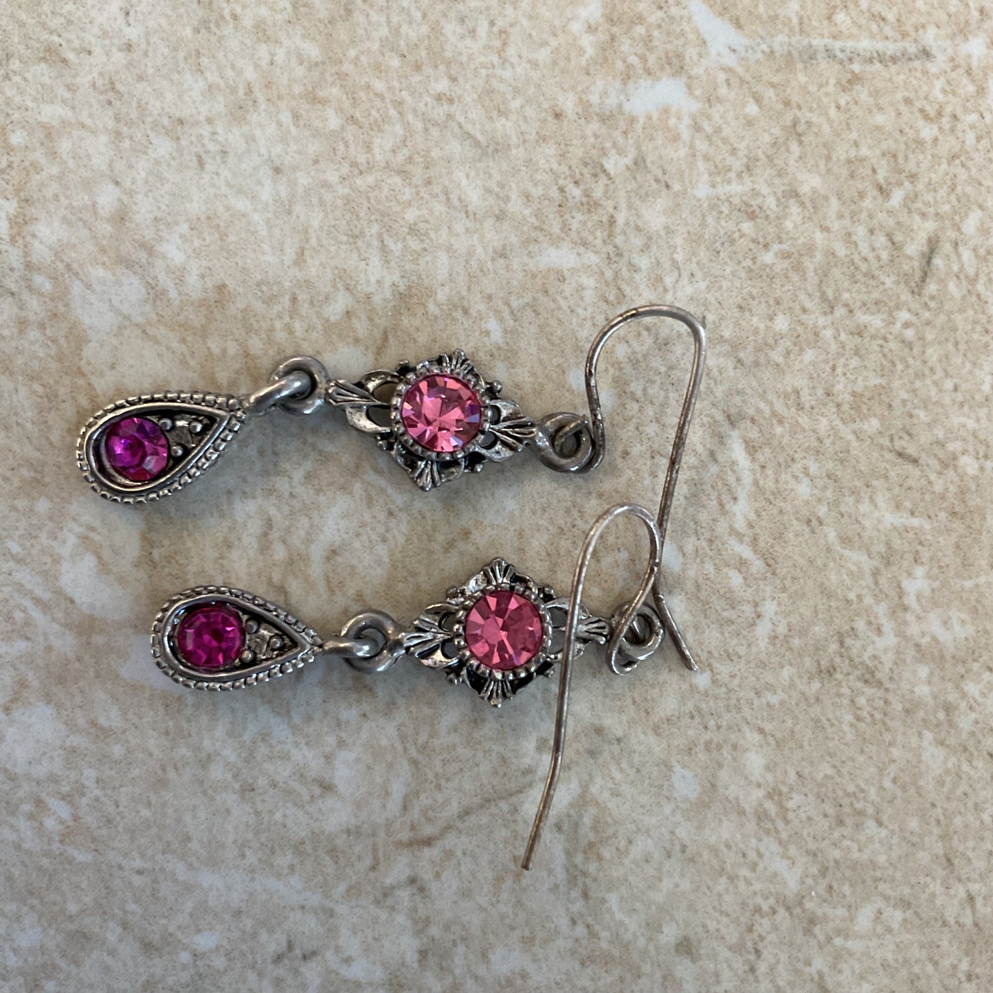 Vintage Pink Crystals Silver-tone Women’s Drop Earrings