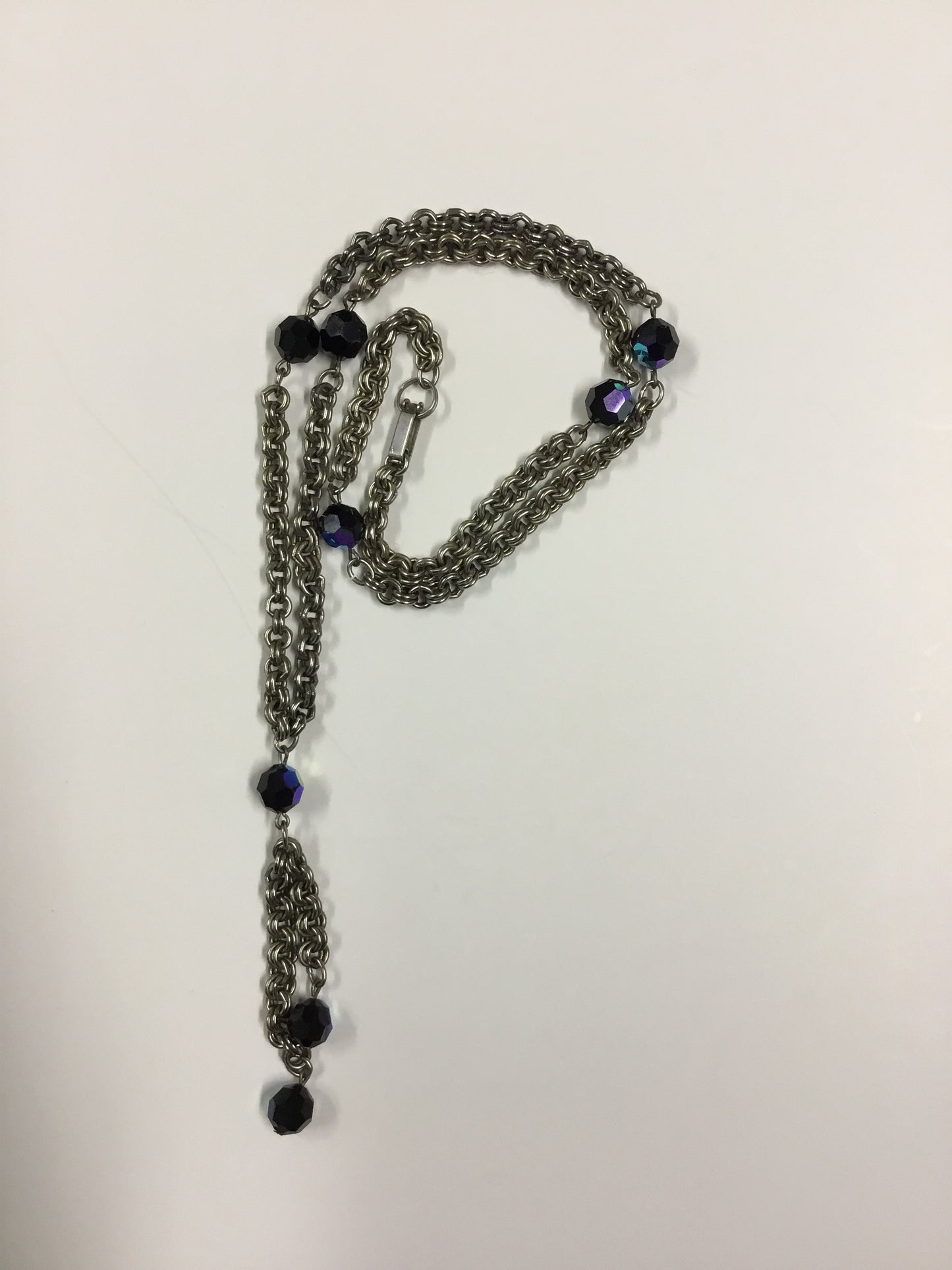 Vintage Mystic Blue Crystal Lariat Necklace