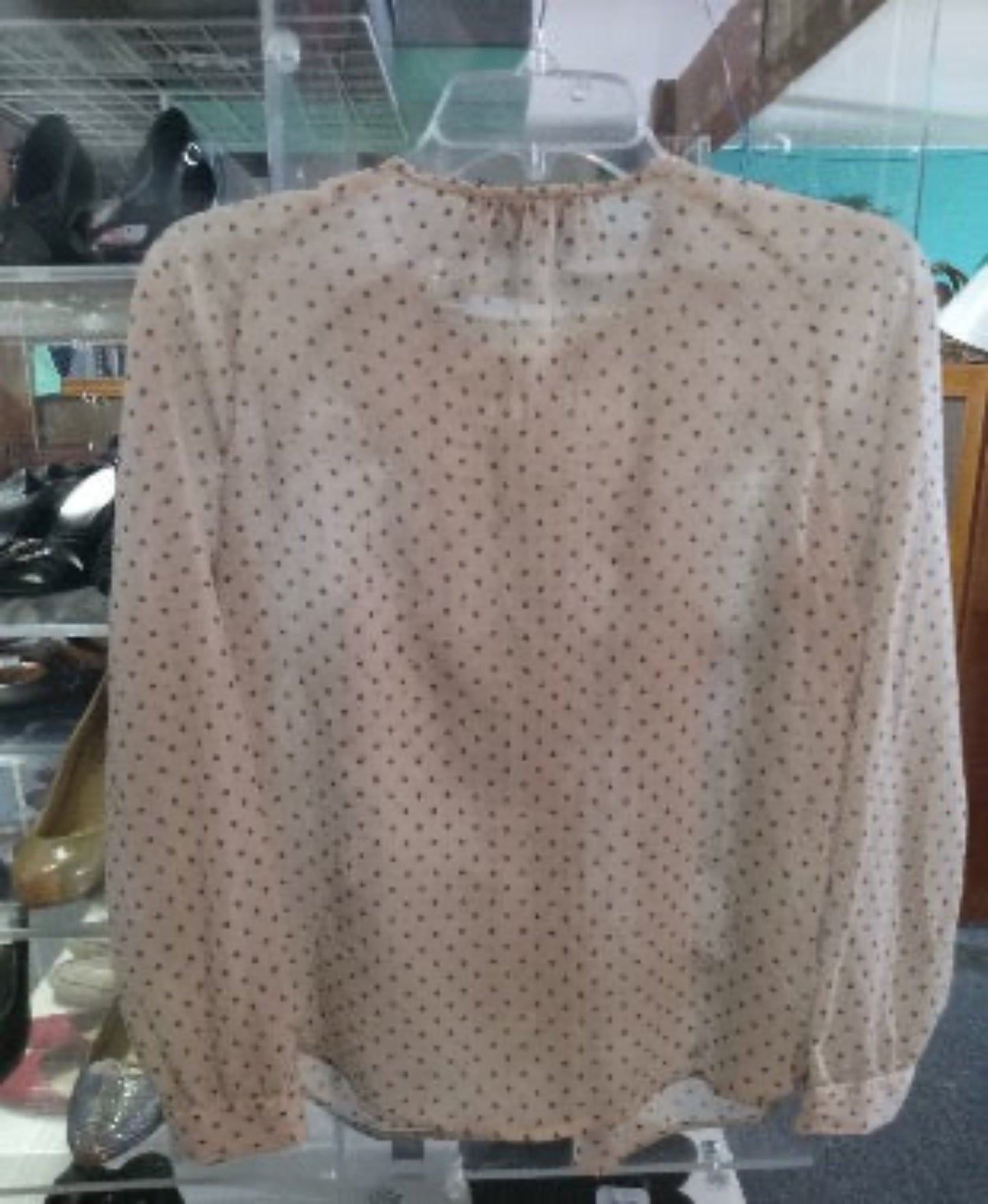 Loft Sheer Beige/Black Stars Women’s Blouse Size M.