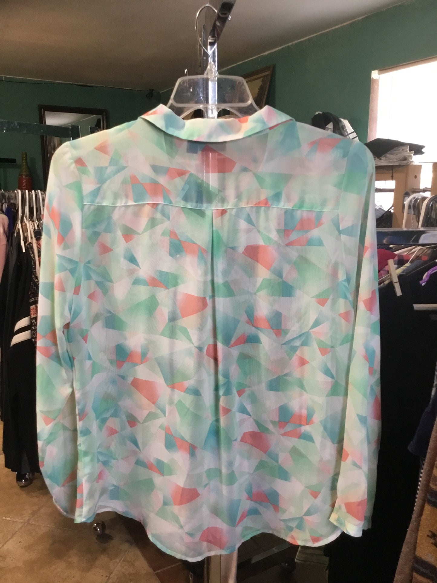 A.N.A. A New Approach Pastel Colors Long Sleeve Sheer Blouse Size XL