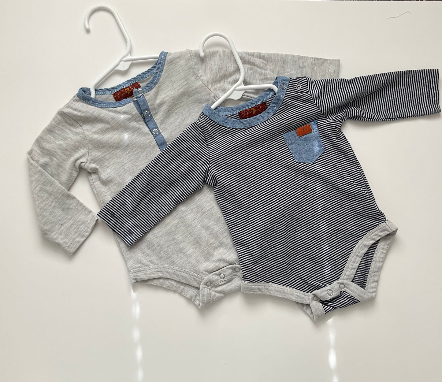 2 Piece 7 For All Mankind Long Sleeve Baby Boy Onesies Size 3-6M