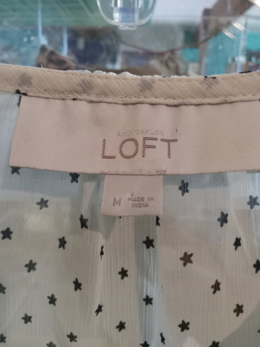 Loft Sheer Beige/Black Stars Women’s Blouse Size M.