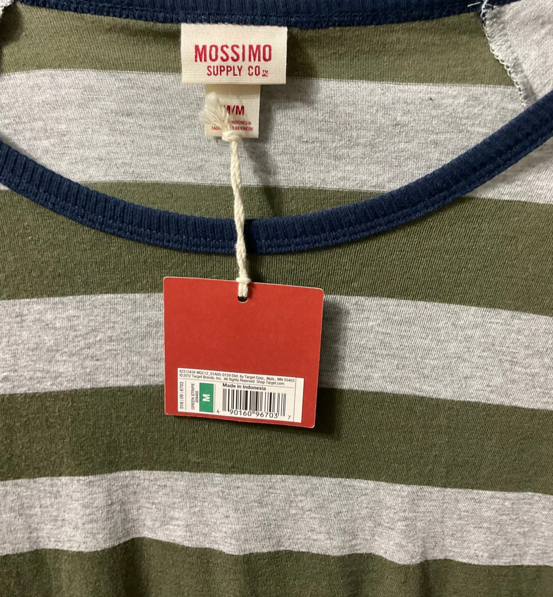 Mossimo NWT Green and Gray Stripes 3/4 Sleeve Women Shirt Size M