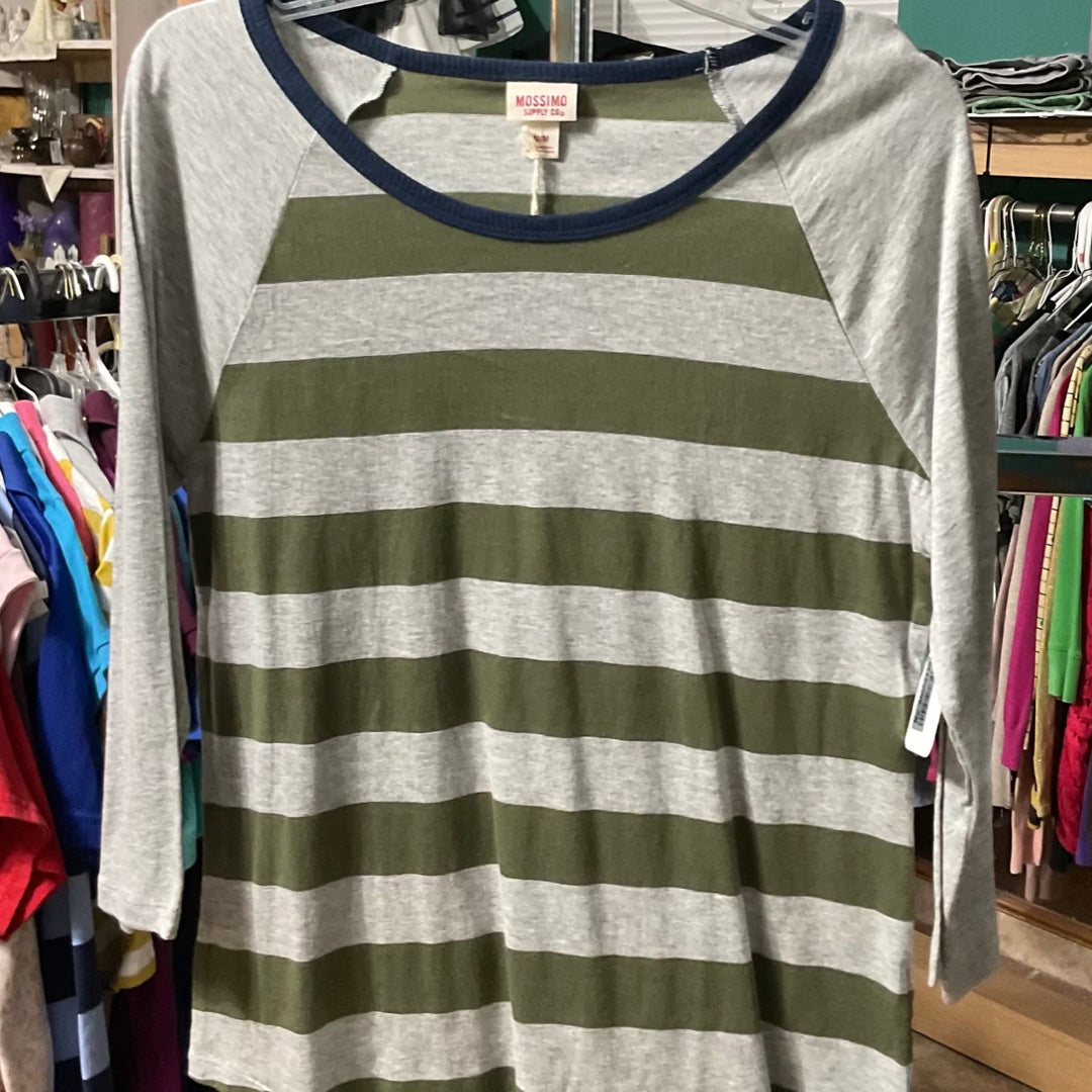 Mossimo NWT Green and Gray Stripes 3/4 Sleeve Women Shirt Size M