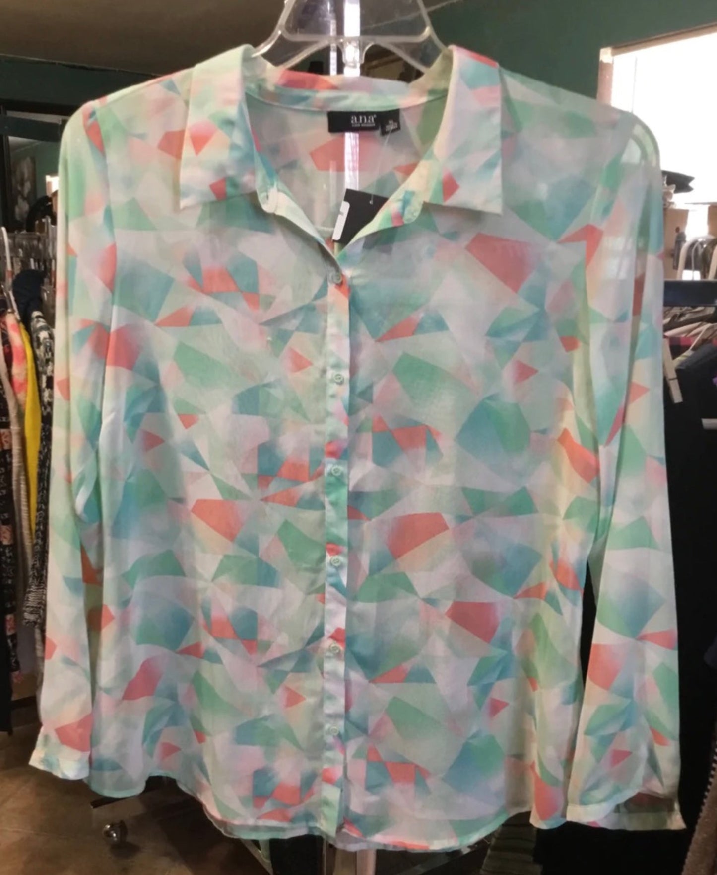 A.N.A. A New Approach Pastel Colors Long Sleeve Sheer Blouse Size XL