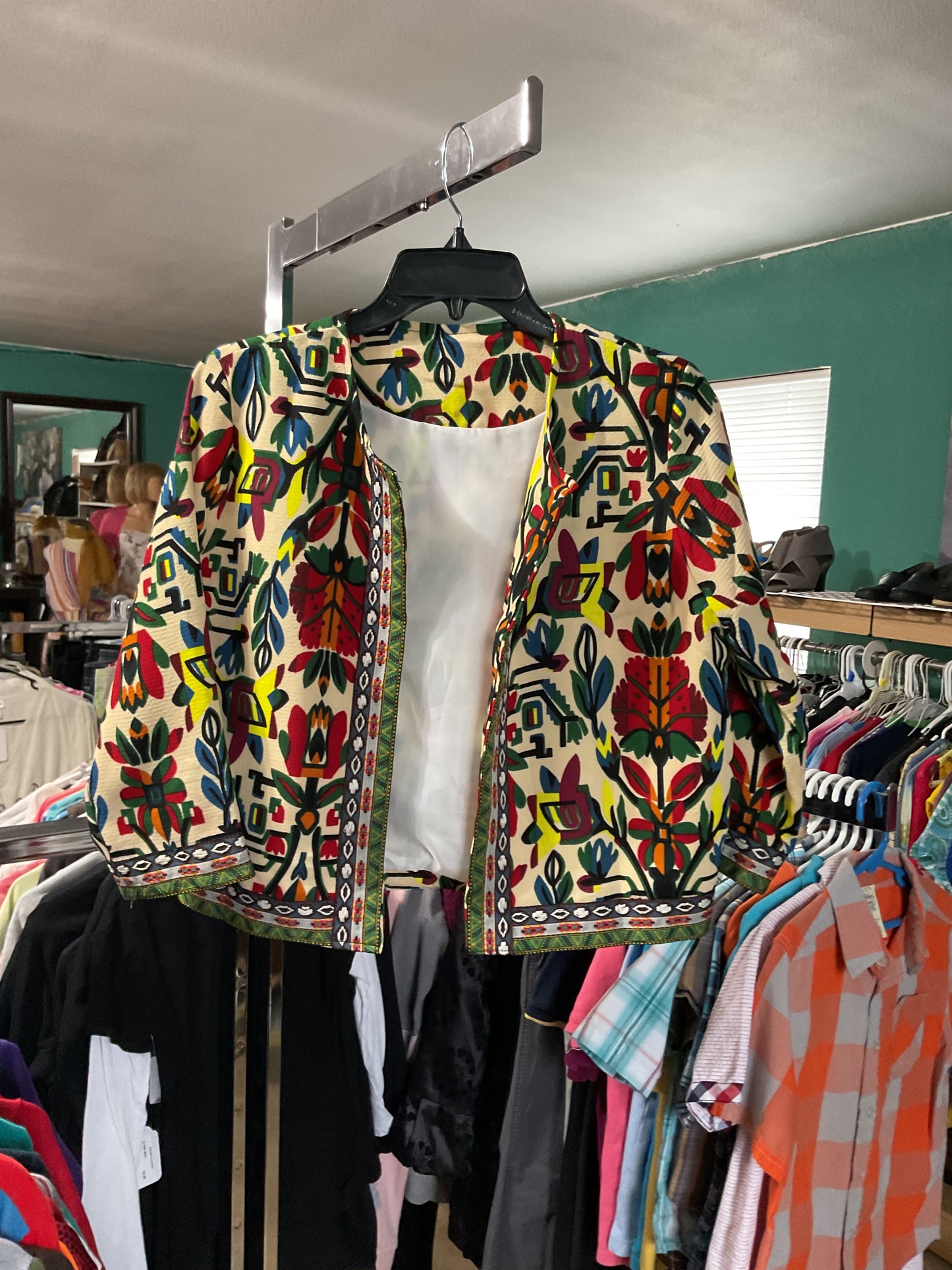 Women’s Vintage Colorful Pattern 3/4 Sleeve Blazer Size L