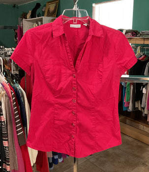 New York & Company Stretch Bright Pink Fitted Women’s Blouse Size S