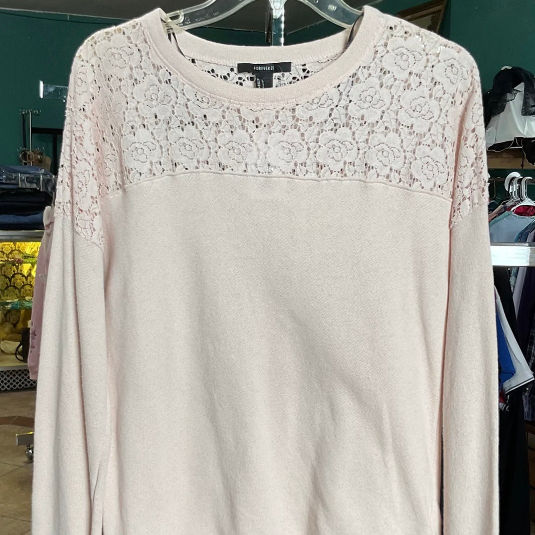 Forever 21 Blush Rose Pullover Lace Sweater Size L